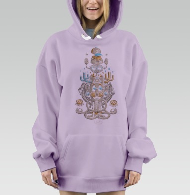 Сюрреалистический духовный тотем с символом Ом, Hoodie Mjhigh Dig Mel, Fiolet, утепленная