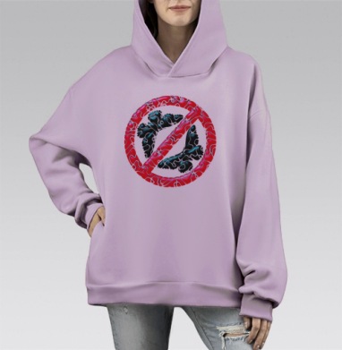 Запрет полетов бабочек красный символ свободы, Hoodie Mono Fiolet, оверсайз, утепленная