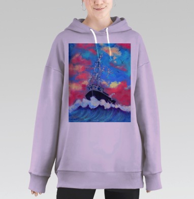 Зайцы формируют пирамиду на лодке в бурной воде, Hoodie Long Oversize Fiolet