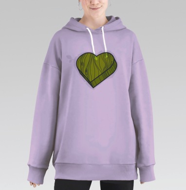 Зеленое сердце с ростком символ устойчивости и жизни, Hoodie Long Oversize Fiolet
