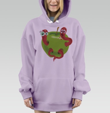 Зелёное яблоко с влюблёнными червяками любви, Hoodie Mjhigh Dig Mel, Fiolet, утепленная