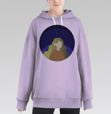 Зеленоволосая девушка в синем фоне с коричневыми оттенками, Hoodie Long Oversize Fiolet