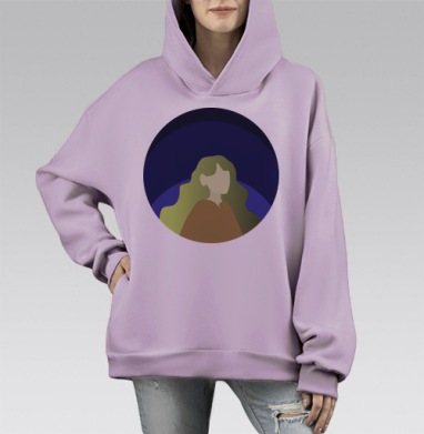 Зеленоволосая девушка в синем фоне с коричневыми оттенками, Hoodie Mono Fiolet, оверсайз, утепленная