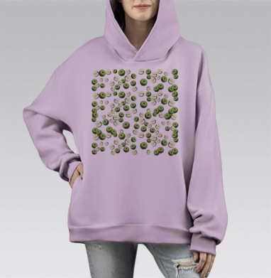 Зеленые яблоки срезанные натуральные сочные свежие яблоки, Hoodie Mono Fiolet, оверсайз, утепленная