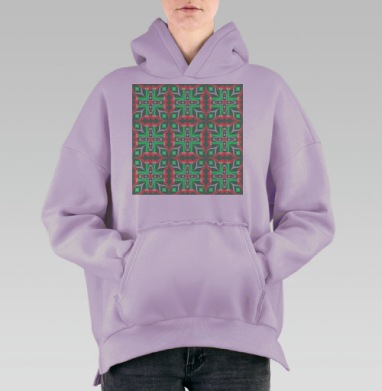 Зелёный абстрактный узор с розовыми элементами в конце, Hoodie Oversize Fiolet, утепленная