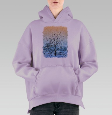 Зимнее дерево снег тишина, Hoodie Oversize Fiolet, утепленная