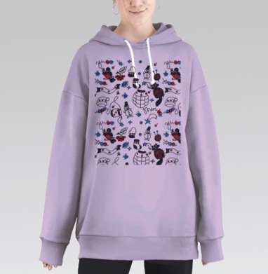 Зимняя уютная композиция с шарфами и варежками, Hoodie Long Oversize Fiolet
