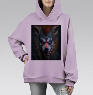 Злобный волк клоун грим смех темная сторона, Hoodie Mono Fiolet, оверсайз, утепленная