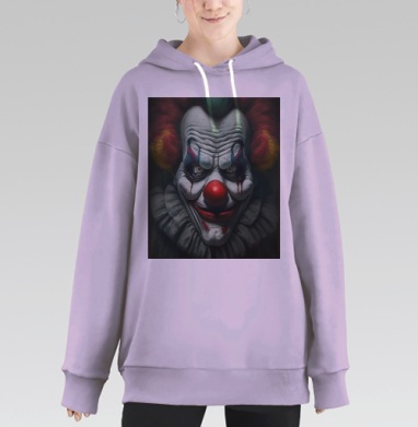 Зловещий клоун с зловещей улыбкой и макияжем темных тонов, Hoodie Long Oversize Fiolet