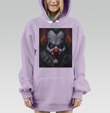Зловещий клоун с зловещей улыбкой и макияжем темных тонов, Hoodie Mjhigh Dig Mel, Fiolet, утепленная