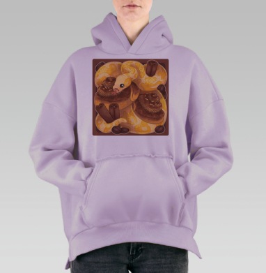 Змея и сладкие булочки cinnamon с корицей на кофейном фоне, Hoodie Oversize Fiolet, утепленная