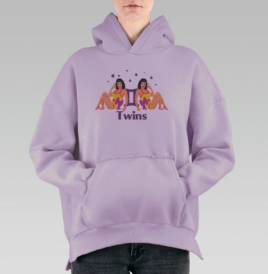 Знак зодиака Близнецы в пинап стиле, Hoodie Oversize Fiolet, утепленная