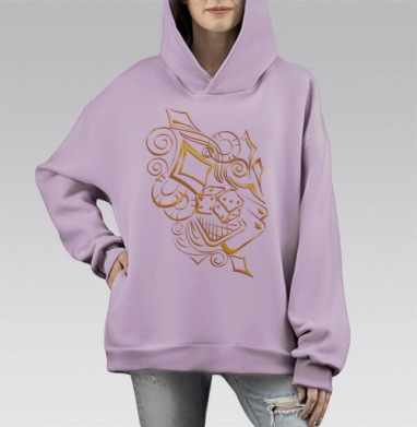 Золотой орнамент с игральными костями и картами, Hoodie Mono Fiolet, оверсайз, утепленная