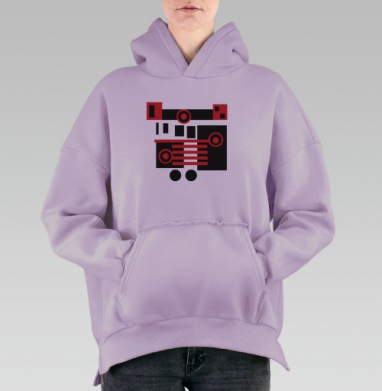 Абстрактная геометрия с красными акцентами на сером фоне, Hoodie Oversize Fiolet, утепленная