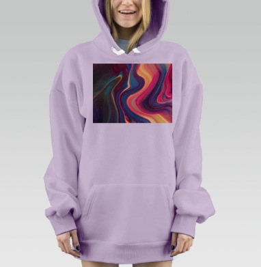 Абстрактное смешение красок с течением в ярких оттенках, Hoodie Mjhigh Dig Mel, Fiolet, утепленная