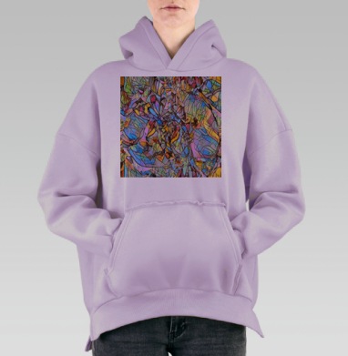 Абстрактные бабочки в животе мозаика мультицвет бабочки в животе, Hoodie Oversize Fiolet, утепленная