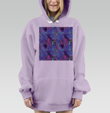 Абстрактный сюрреализм лицо цветы сиреневый голубой черный, Hoodie Mjhigh Dig Mel, Fiolet, утепленная