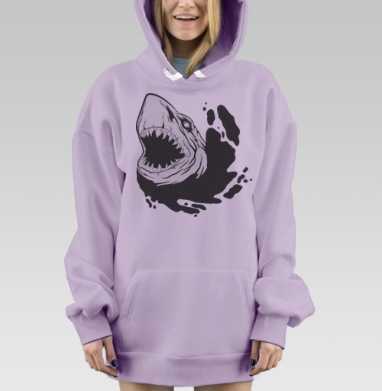 Активная агрессивная акула в чёрном пятне, Hoodie Mjhigh Dig Mel, Fiolet, утепленная