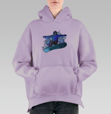 Активный сноубордист в прыжке на светлом фоне, Hoodie Oversize Fiolet, утепленная