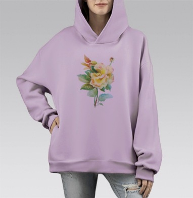Акварельная Желтая Роза в Распускании, Hoodie Mono Fiolet, оверсайз, утепленная