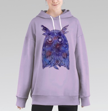 Акварельная сова, Hoodie Long Oversize Fiolet