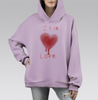 Акварельное сердце Это любовь, Hoodie Mono Fiolet, оверсайз, утепленная