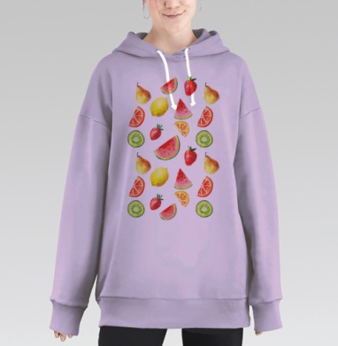 Акварельные сочные фрукты свежесть летнего настроения, Hoodie Long Oversize Fiolet