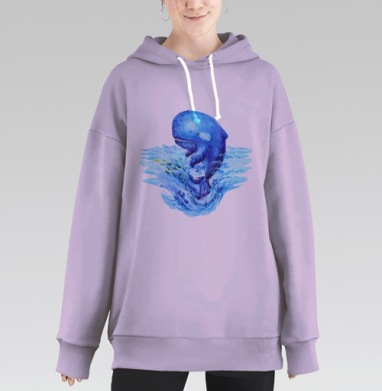 Акварельный кит, Hoodie Long Oversize Fiolet