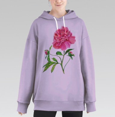 Акварельный Пион, Hoodie Long Oversize Fiolet