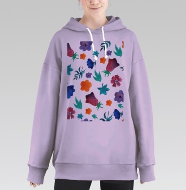 Акварельный ситец, Hoodie Long Oversize Fiolet