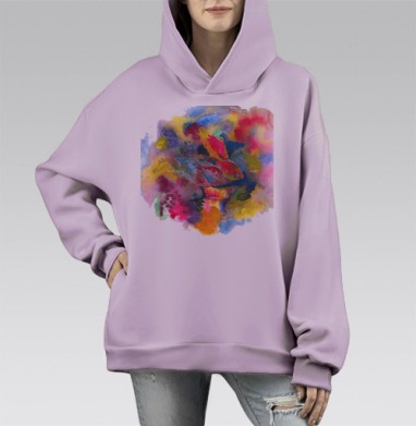 АКВАРИУМНЫЕ РЫБКИ, Hoodie Mono Fiolet, оверсайз, утепленная