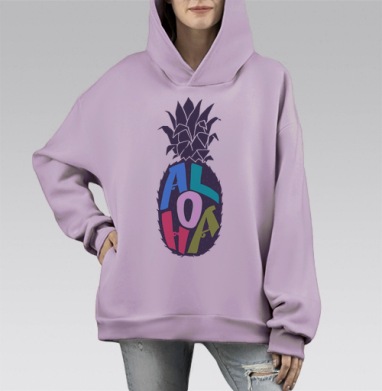Алоха ананас, Hoodie Mono Fiolet, оверсайз, утепленная