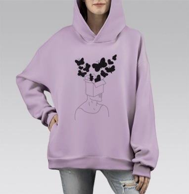 Бабочки в его голове, Hoodie Mono Fiolet, оверсайз, утепленная