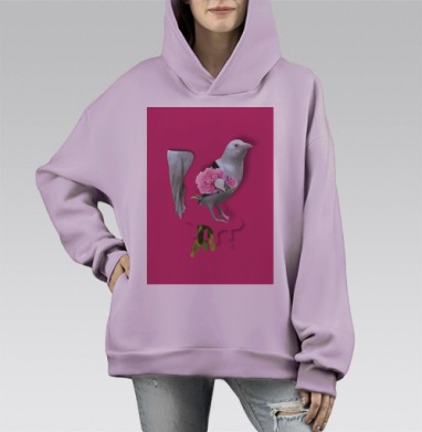 Белая ворона на розовом, Hoodie Mono Fiolet, оверсайз, утепленная