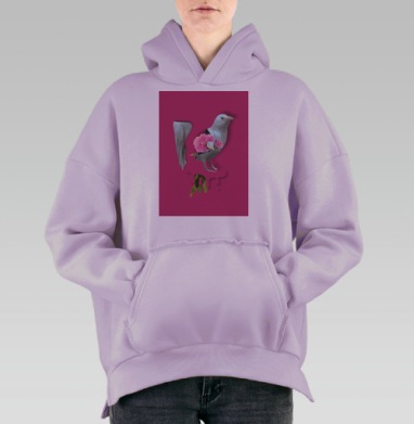 Белая ворона на розовом, Hoodie Oversize Fiolet, утепленная