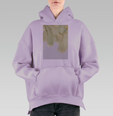 Белоснежные крылья птиц с золотыми контурами легкость свобода, Hoodie Oversize Fiolet, утепленная