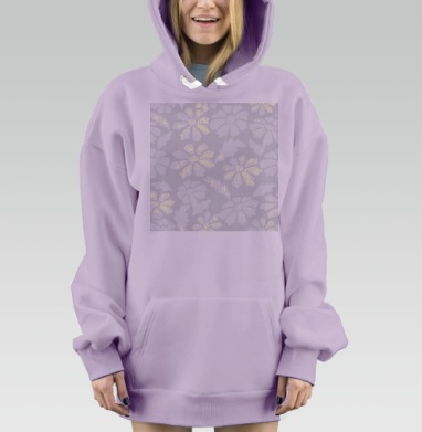 Белые цветы и листья на сером фоне для декора подушки, Hoodie Mjhigh Dig Mel, Fiolet, утепленная