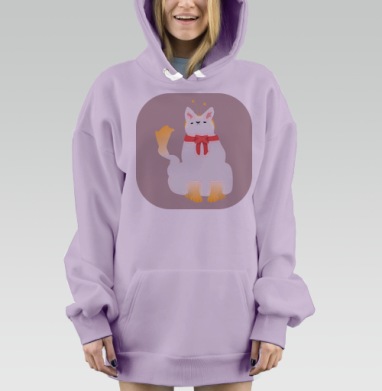 Белый кот с бантиком нежной пастельной гаммы котики смешном ободке, Hoodie Mjhigh Dig Mel, Fiolet, утепленная