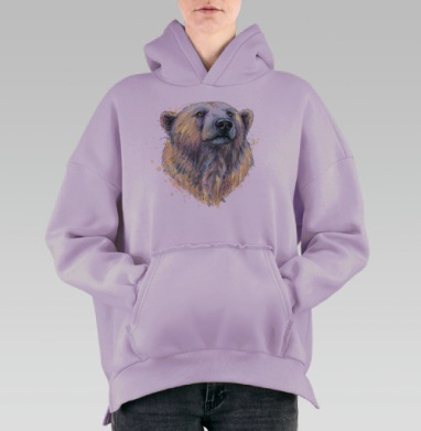 Белый медведь в пастельных спокойных тонах природы, Hoodie Oversize Fiolet, утепленная