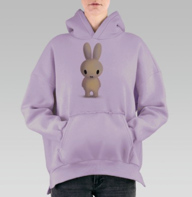 Белый милый заяц с большими ушами на фоне белом белом, Hoodie Oversize Fiolet, утепленная
