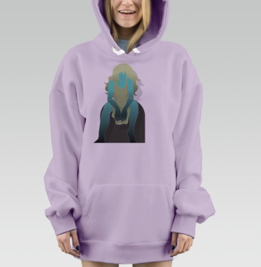 Бирюзовая девушка задумчивая сидит перед глазами, Hoodie Mjhigh Dig Mel, Fiolet, утепленная
