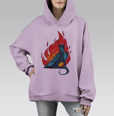 Бирюзовый дракон, Hoodie Mono Fiolet, оверсайз, утепленная