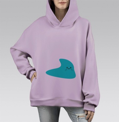 Бирюзовый морской котик милый абстрактный образ, Hoodie Mono Fiolet, оверсайз, утепленная