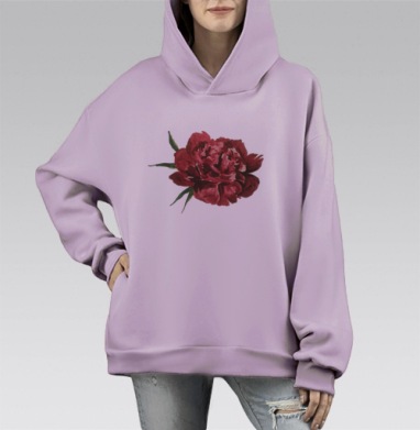 Бордовый пион, Hoodie Mono Fiolet, оверсайз, утепленная