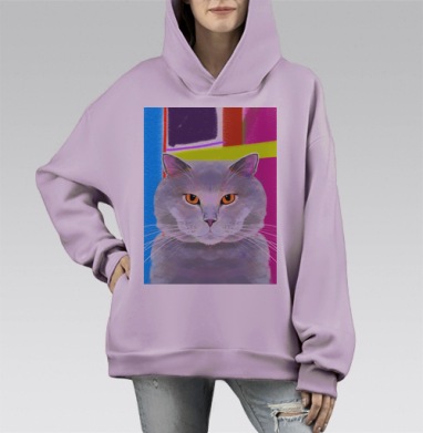 Британский кот, Hoodie Mono Fiolet, оверсайз, утепленная