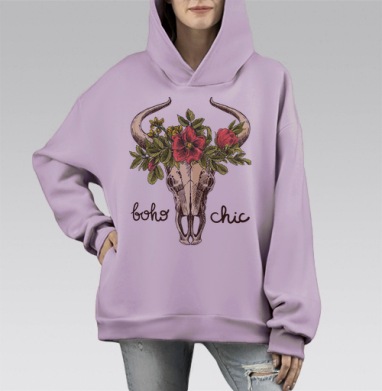 Бычий череп, Hoodie Mono Fiolet, оверсайз, утепленная