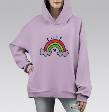 Будь милым и радужным, Hoodie Mono Fiolet, оверсайз, утепленная