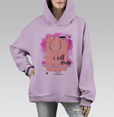Бульдог танцует, Hoodie Mono Fiolet, оверсайз, утепленная