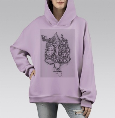 Часы с кукушкой, Hoodie Mono Fiolet, оверсайз, утепленная