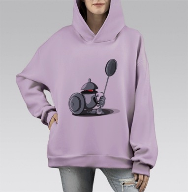Робот-чайник с ложкой – забавный воин кухни, Hoodie Mono Fiolet, оверсайз, утепленная